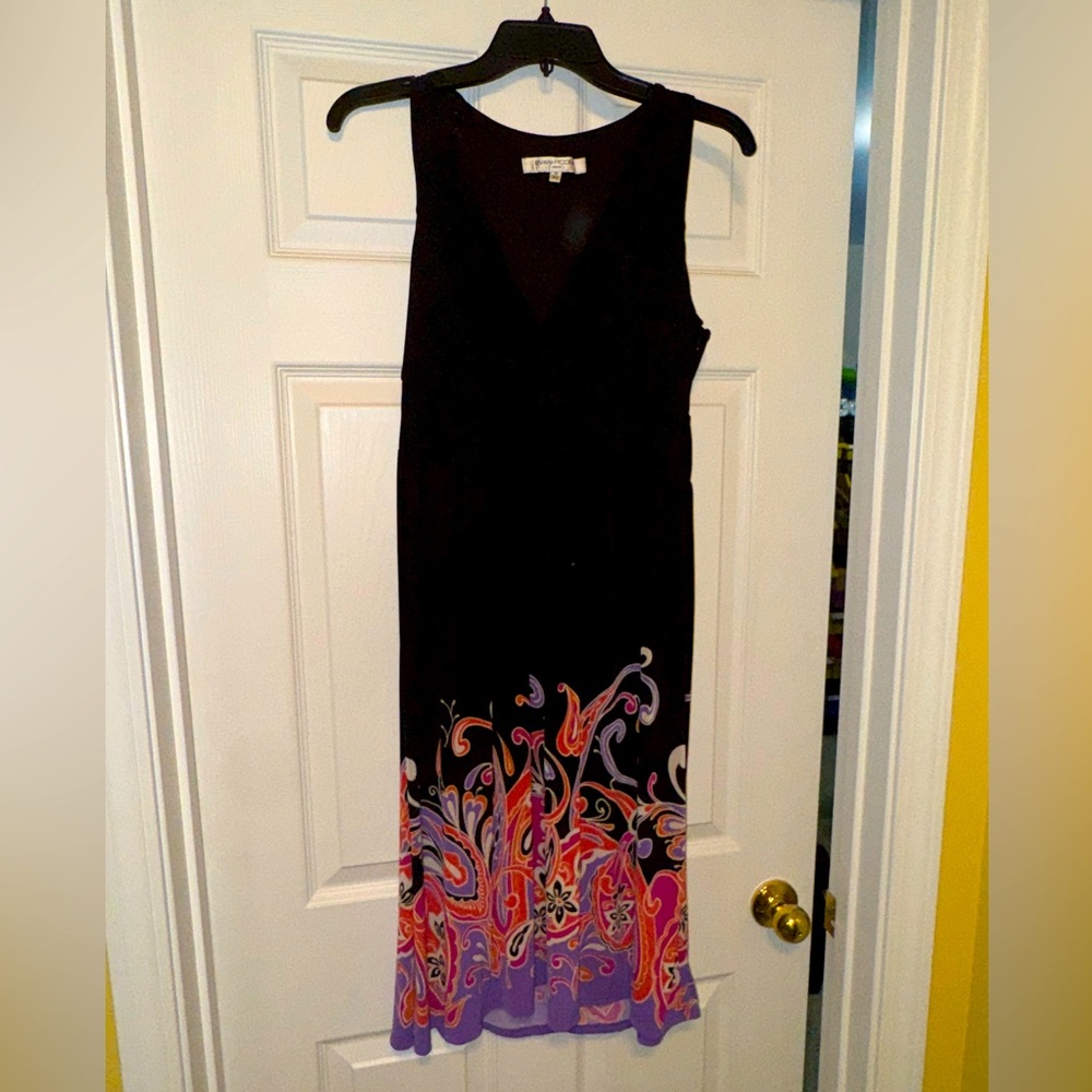 Evan Picone Black and Purple Midi Dress